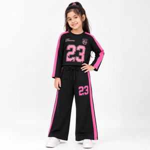 Terry Black Princess 23 Baggy Tracksuit for Girls featuring pink accents and comfortable fit. Perfect for casual outings.