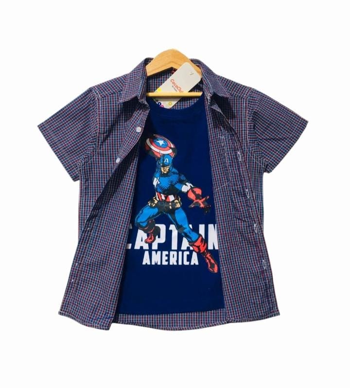 Captain America Red Blue Check D/Casual Boys