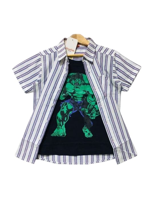 Spiderman Purple White Line Double Casual Shirt Boys