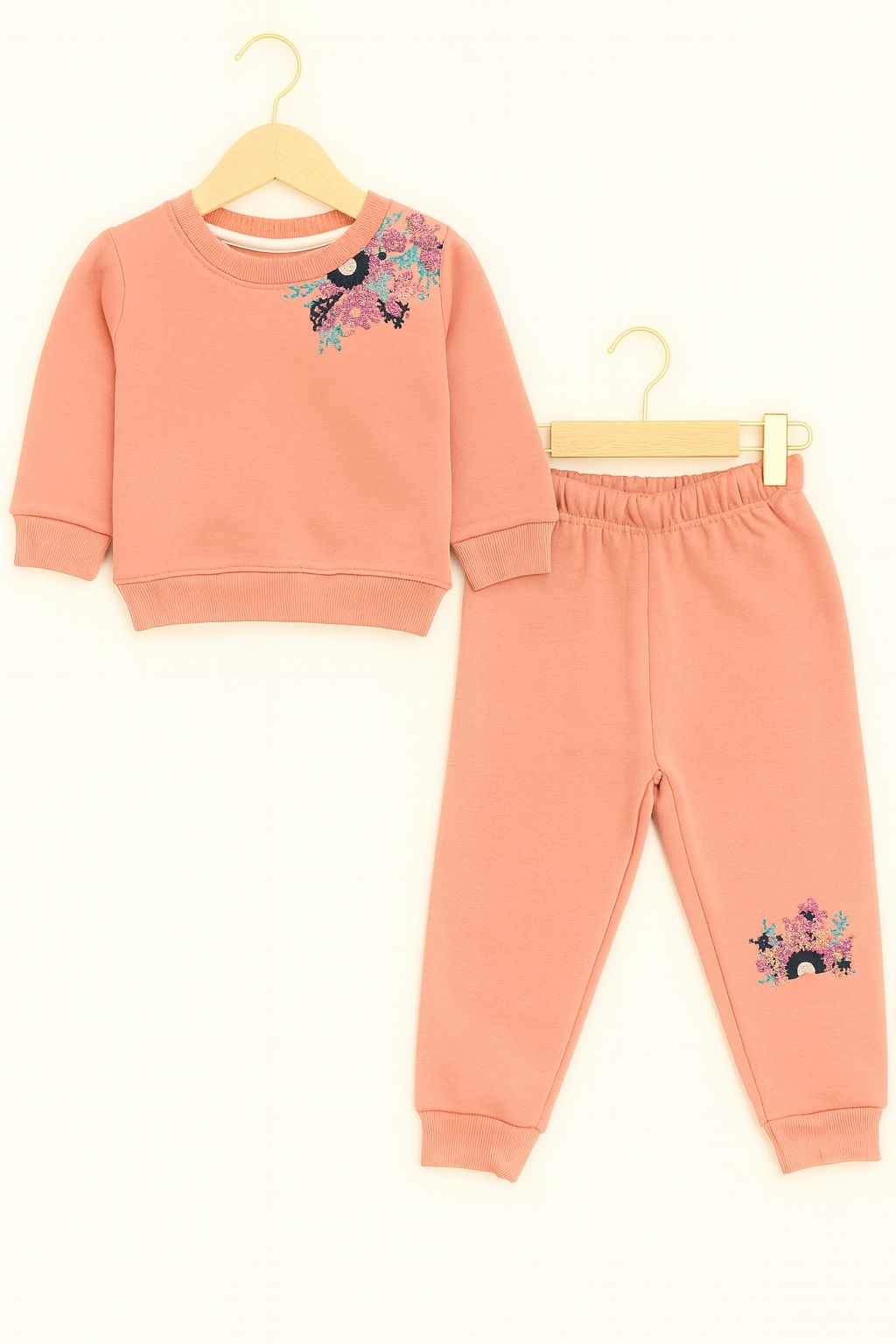 Floral embroidery peach track suit-Girls (R-11)