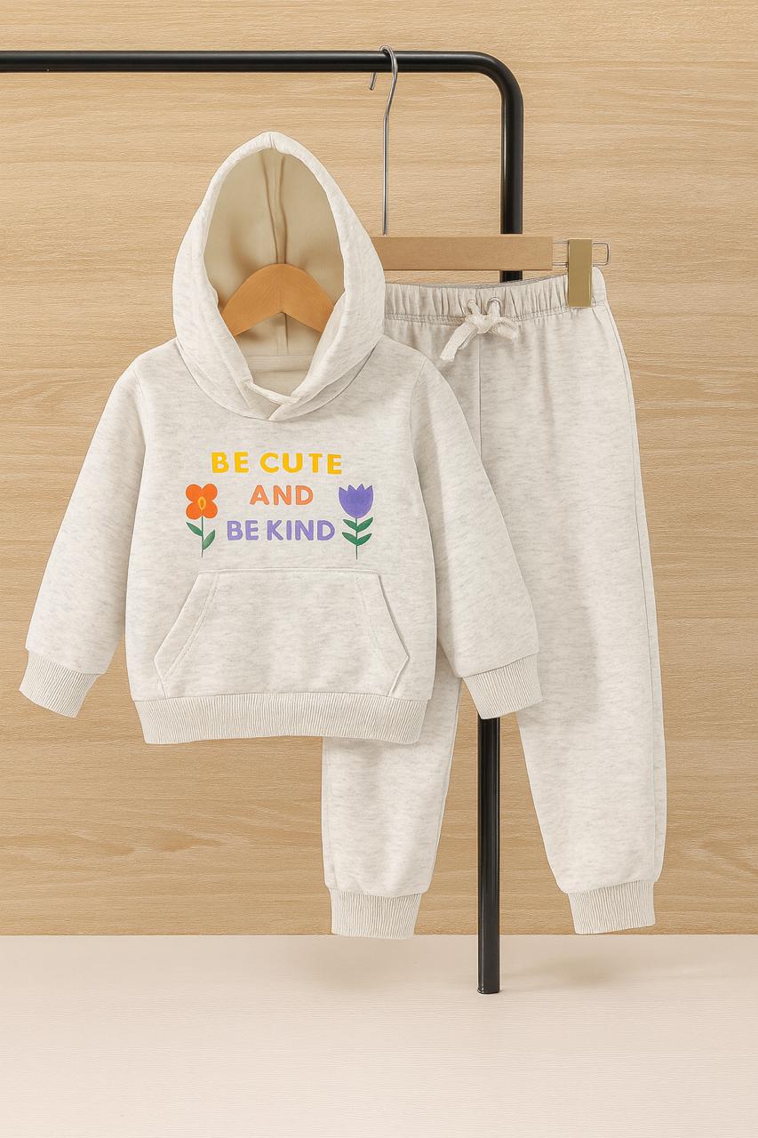 BE cute and BE kind cream hoodie track suit- Girls