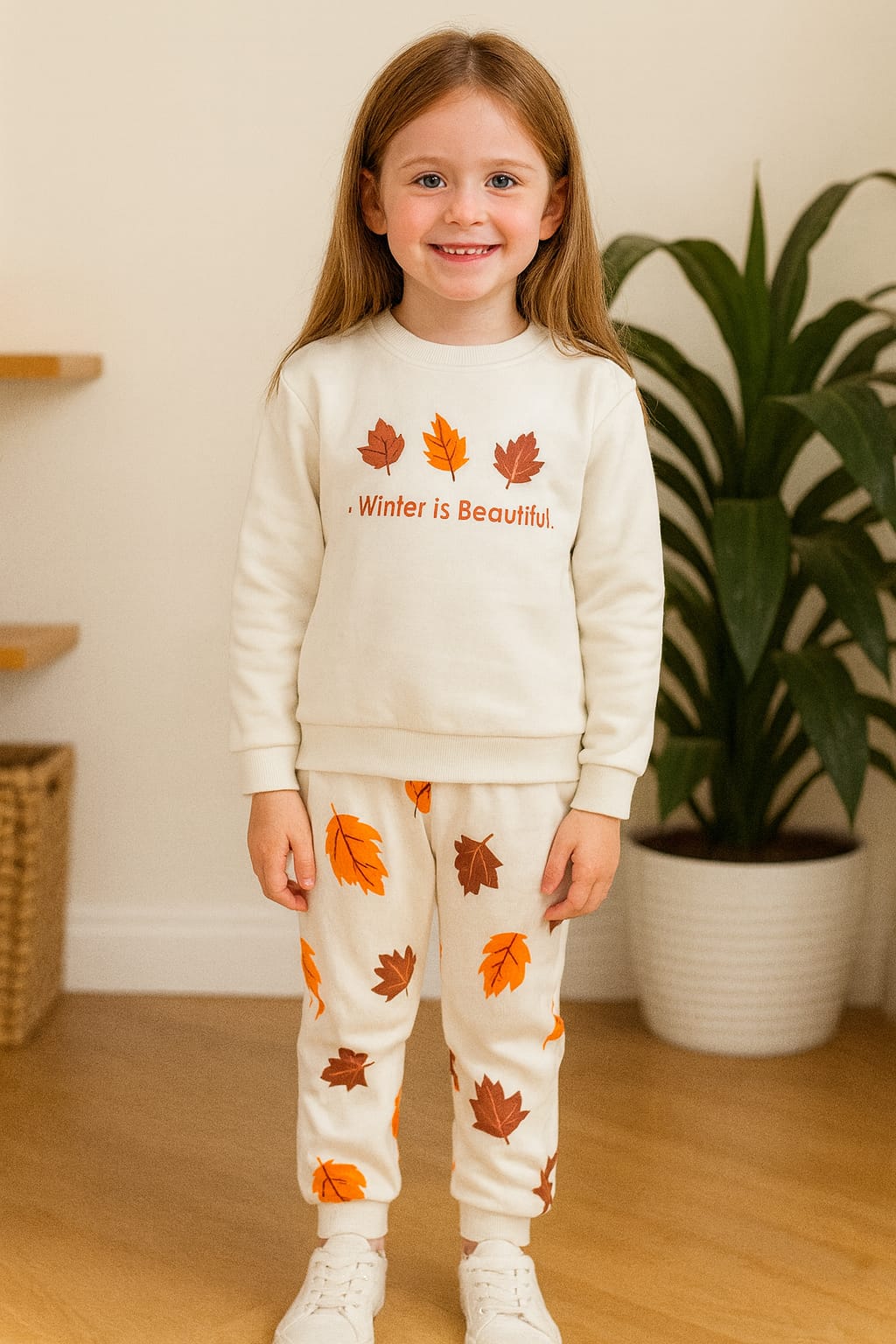 Winter is beautiful cream track suit-Girls