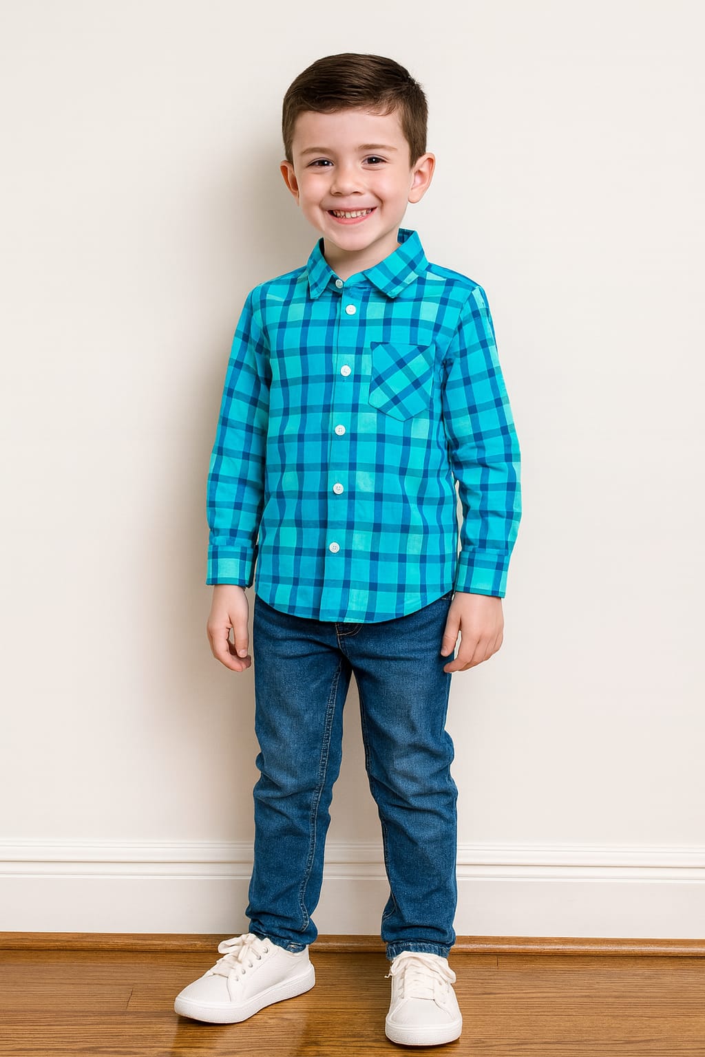 Blue check charm full sleeves casual shirt- Boys