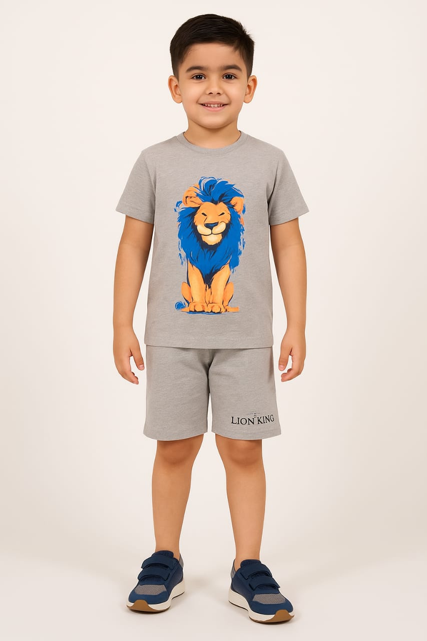 Lion Print Oatmeal Nicker Suit-Boys