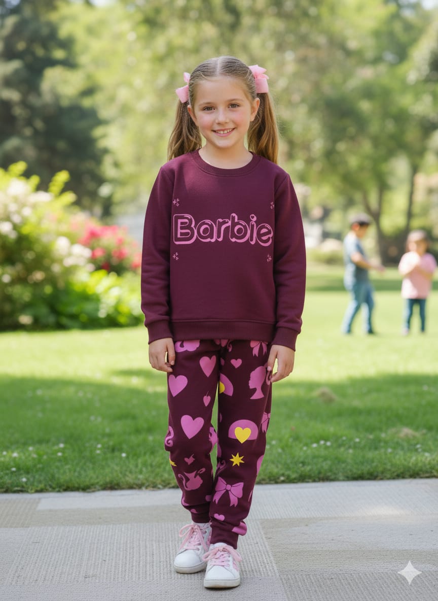 Barbie mahroon tracksuit- Girls (R-4)