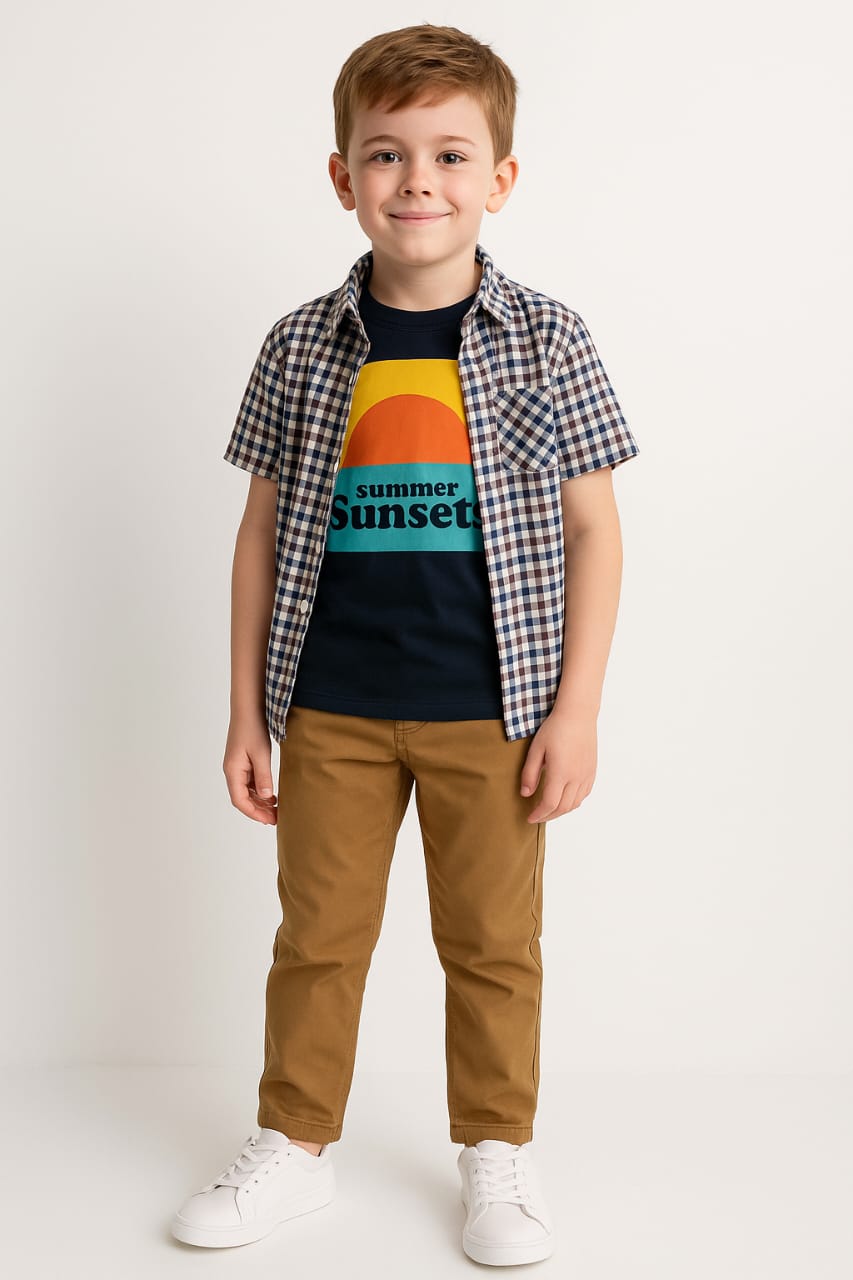 Sunset multi line double casual shirt- Boys