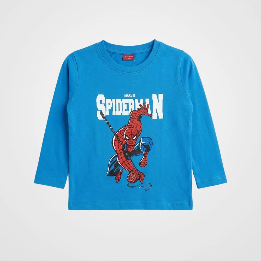 Blue Marvel Spider-Man Graphic Full Sleeve T-Shirt for Boys (150N)