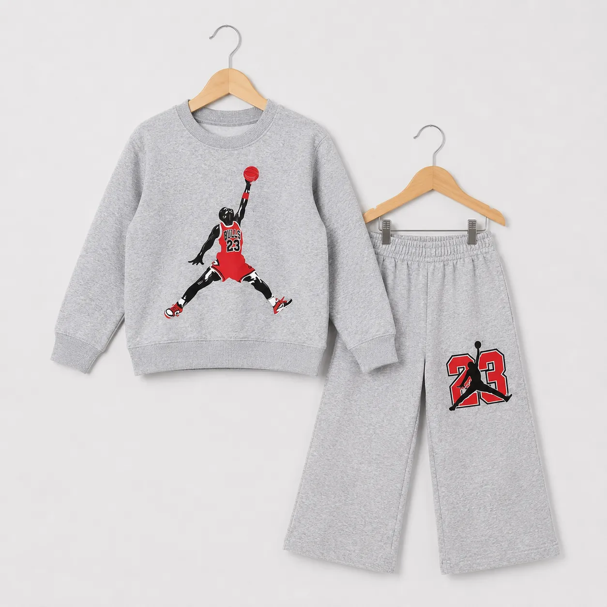 Terry Grey Basketball Tracksuit for Boys featuring iconic jump graphic and number 23, perfect for active wear.