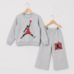 Terry Grey Basketball Tracksuit for Boys featuring iconic jump graphic and number 23, perfect for active wear.