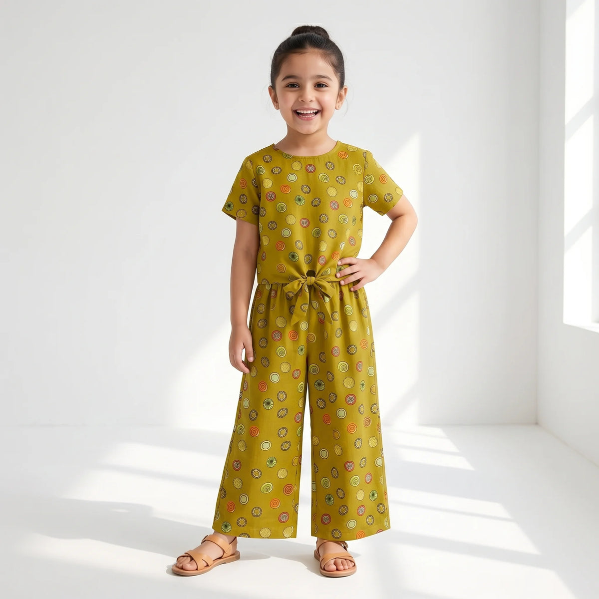 Circle Print Mustard Skate Fish - Girls
