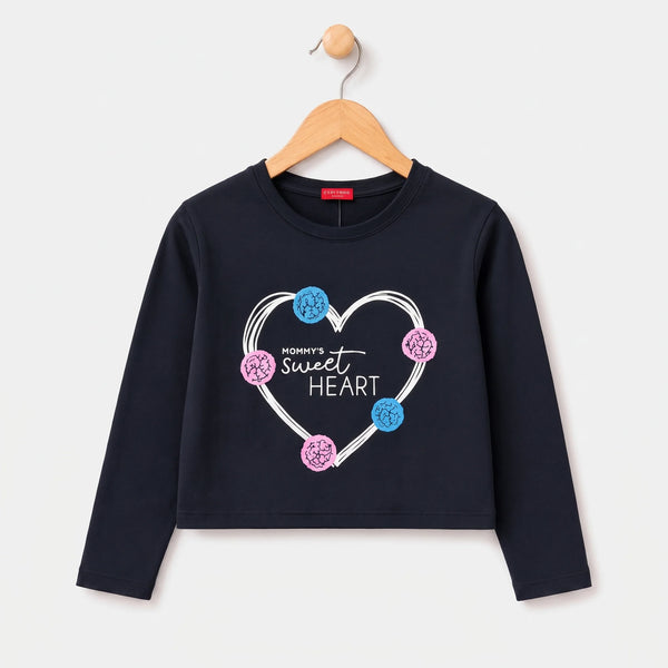 Short Length Mommy's Sweetheart Full Sleeve Black T-Shirt Girls ( 165 N)