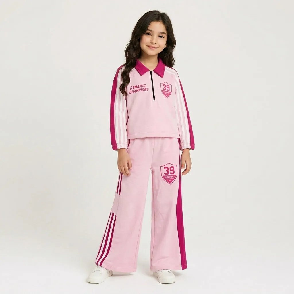 Terry Pink 39 Polo Zip Tracksuit for Girls (151N)