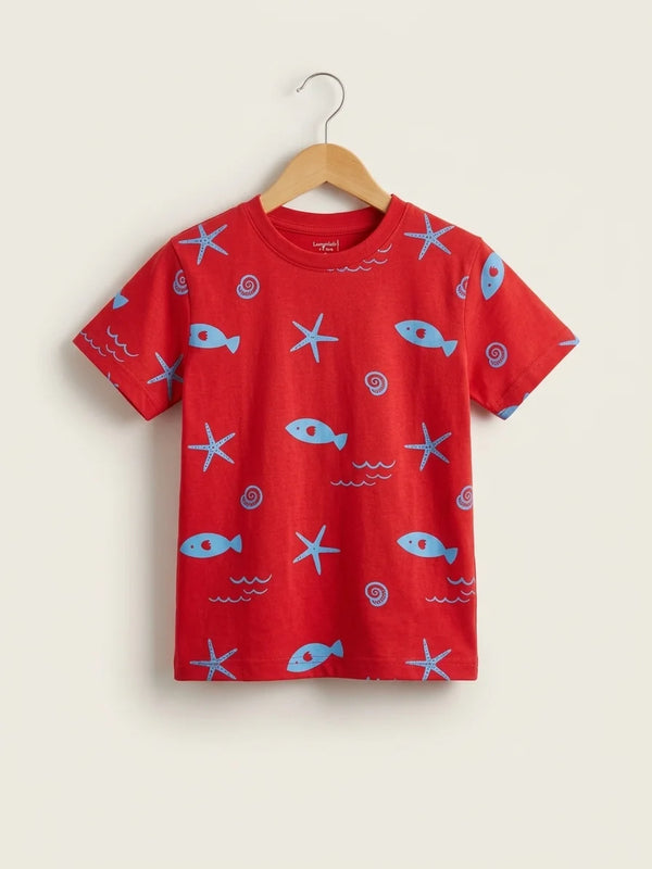 Ocean Printed Red T-Shirt For Boys (162 N)