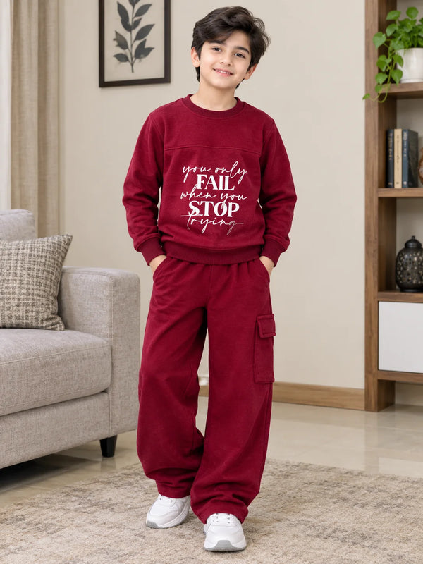 You Only Fail When You Stop Trying Maroon Baggy Tracksuit for Boys (132 N)