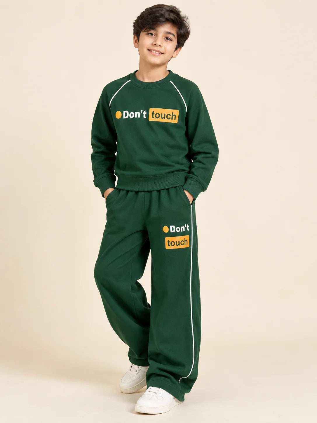 Don't Touch Graphic Fleece Green Tracksuit for Boys ( R-168 N)