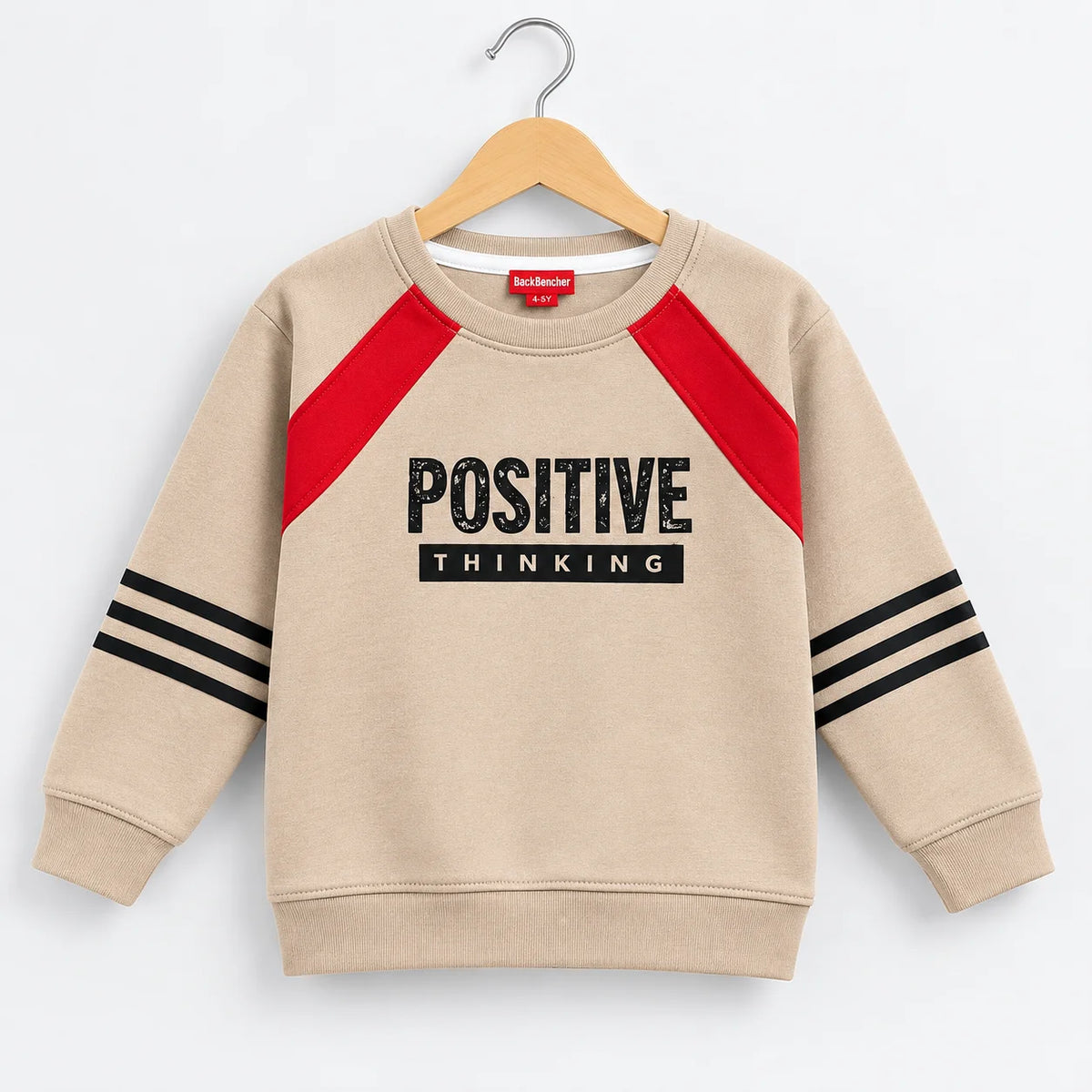 Positive Thinking  Beige Sweatshirt For Boys (R-112 N )
