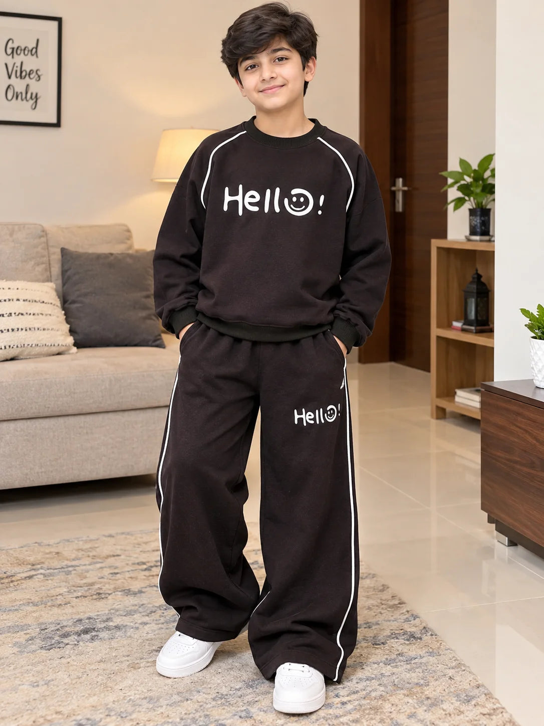 Hello Graphic Fleece Chocolate Brown Tracksuit for Boys ( R-160 & 167 )