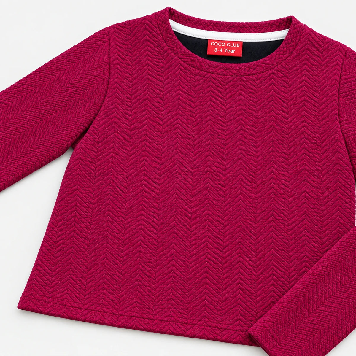 Magenta Textured Chevron Quilted Tracksuit for Girls ( R-167 N )