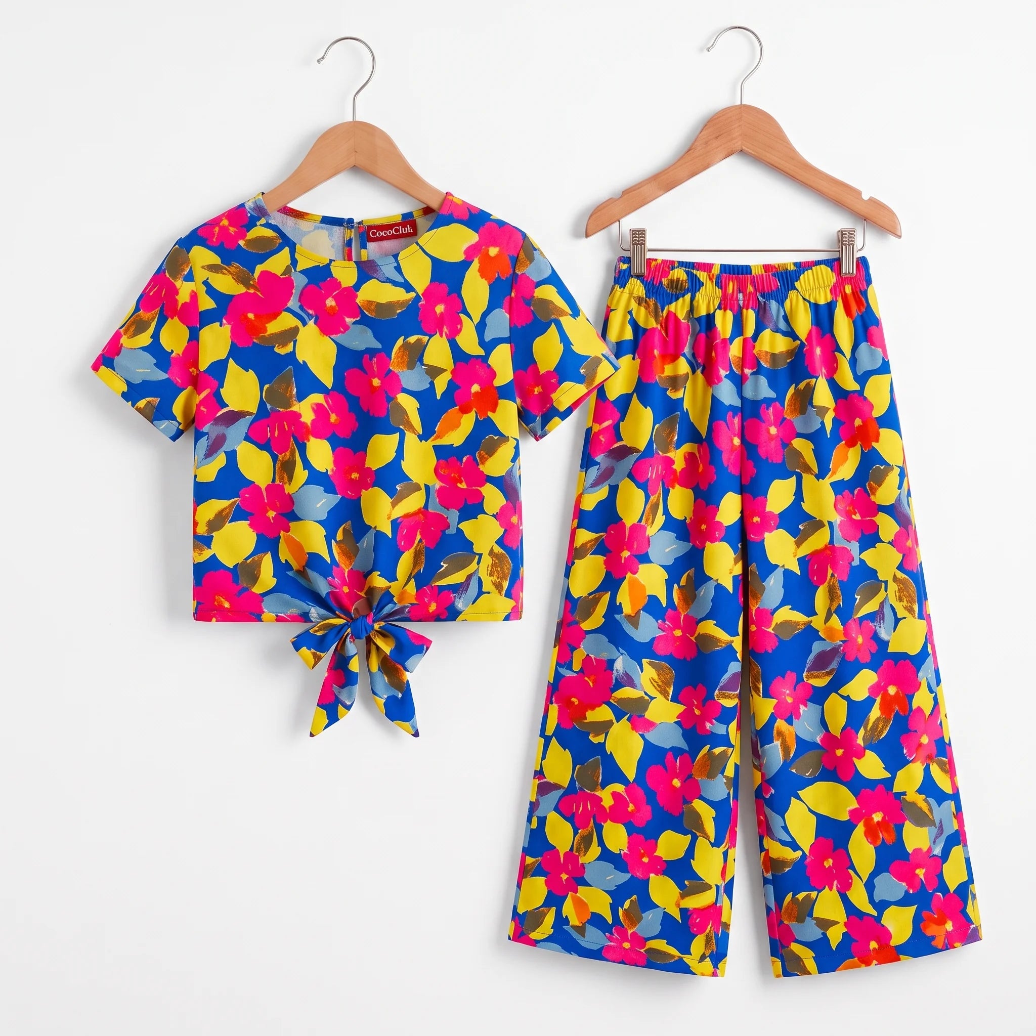 Multiple color Flowers Blue Half Sleeveless Skate Fish - Girls