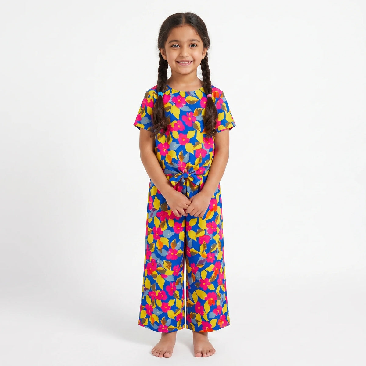 Multiple color Flowers Blue Half Sleeveless Skate Fish - Girls