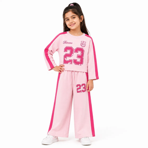 Terry Pink Princess 23 Baggy Tracksuit for Girls featuring a cropped top and wide-leg pants. Comfy and stylish.