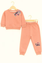 Floral embroidery peach track suit-Girls (R-11)