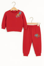 Floral embroidery red track suit-Girls (R-10)
