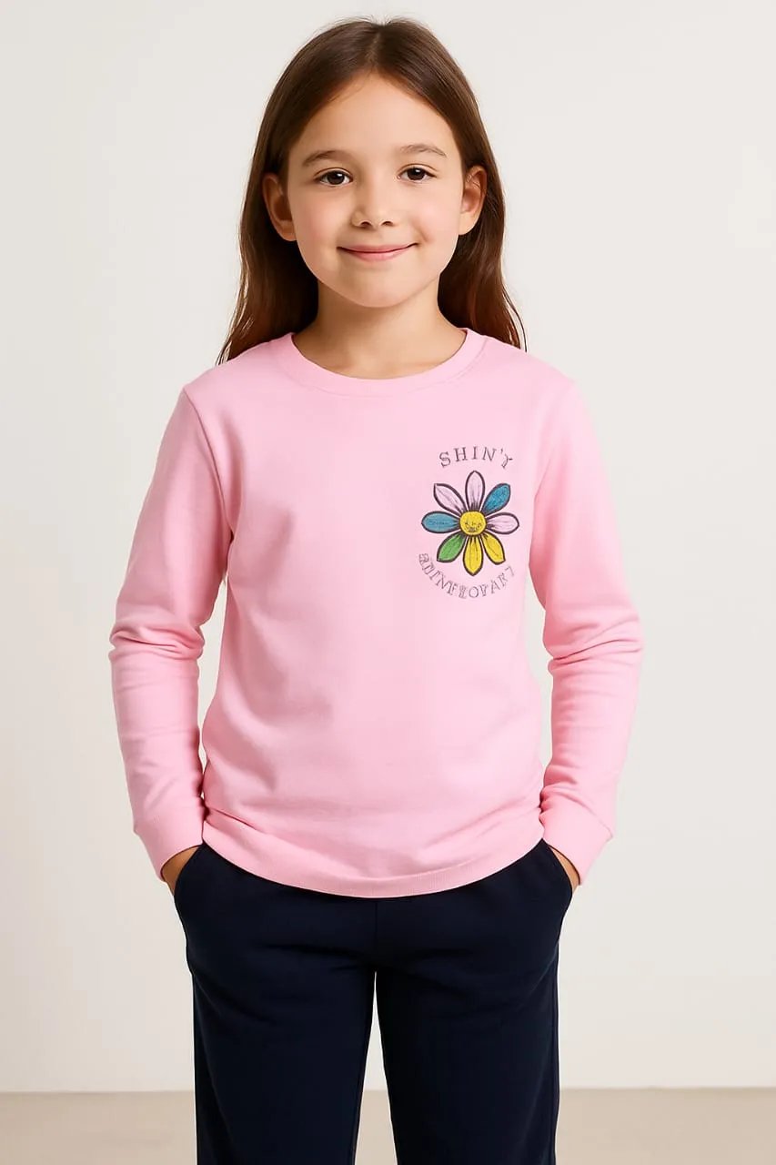 Happy Mind Flower Full Sleeve T-shirt- Girls (37N)