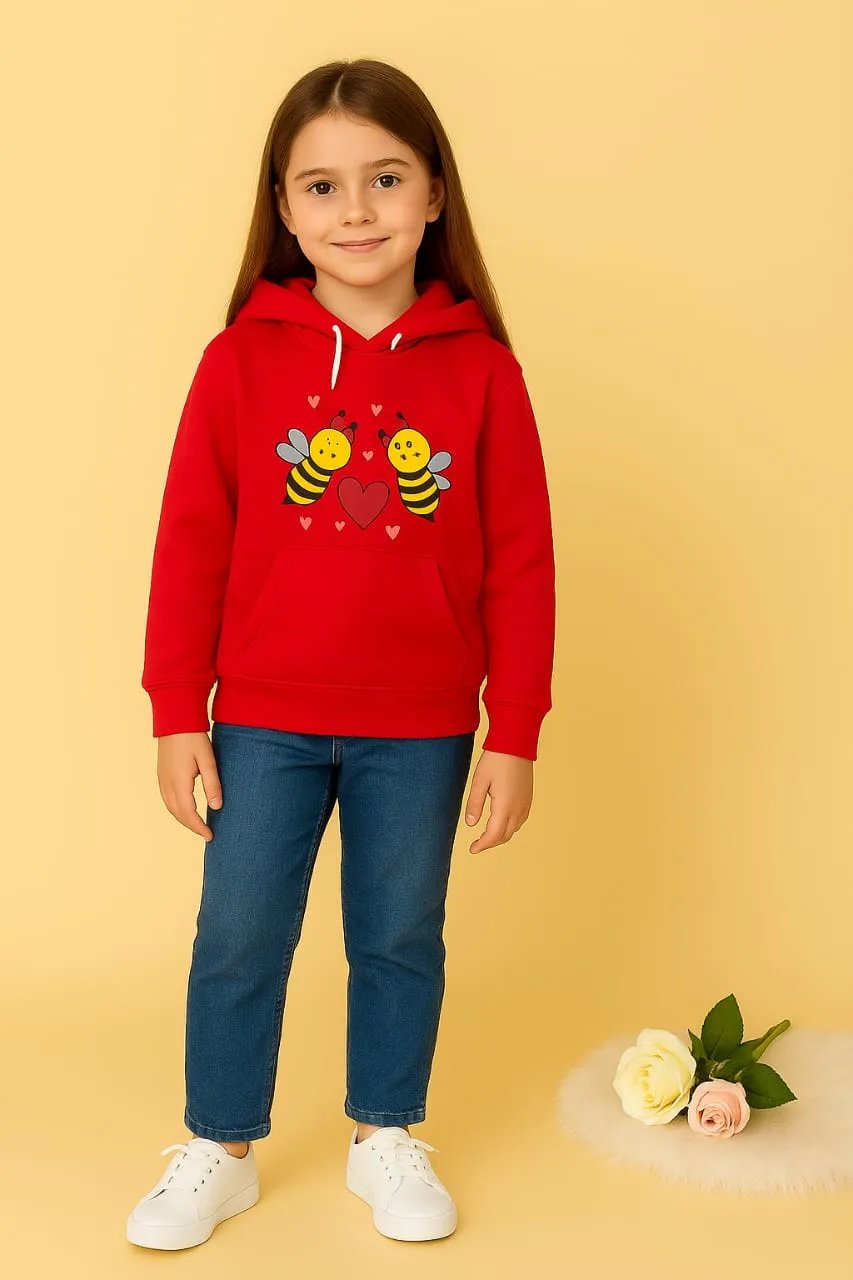 Bee heart love red hoodie- Girls(R-123)