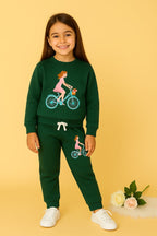 Doll with bicycle green embroidery track suit- Girls