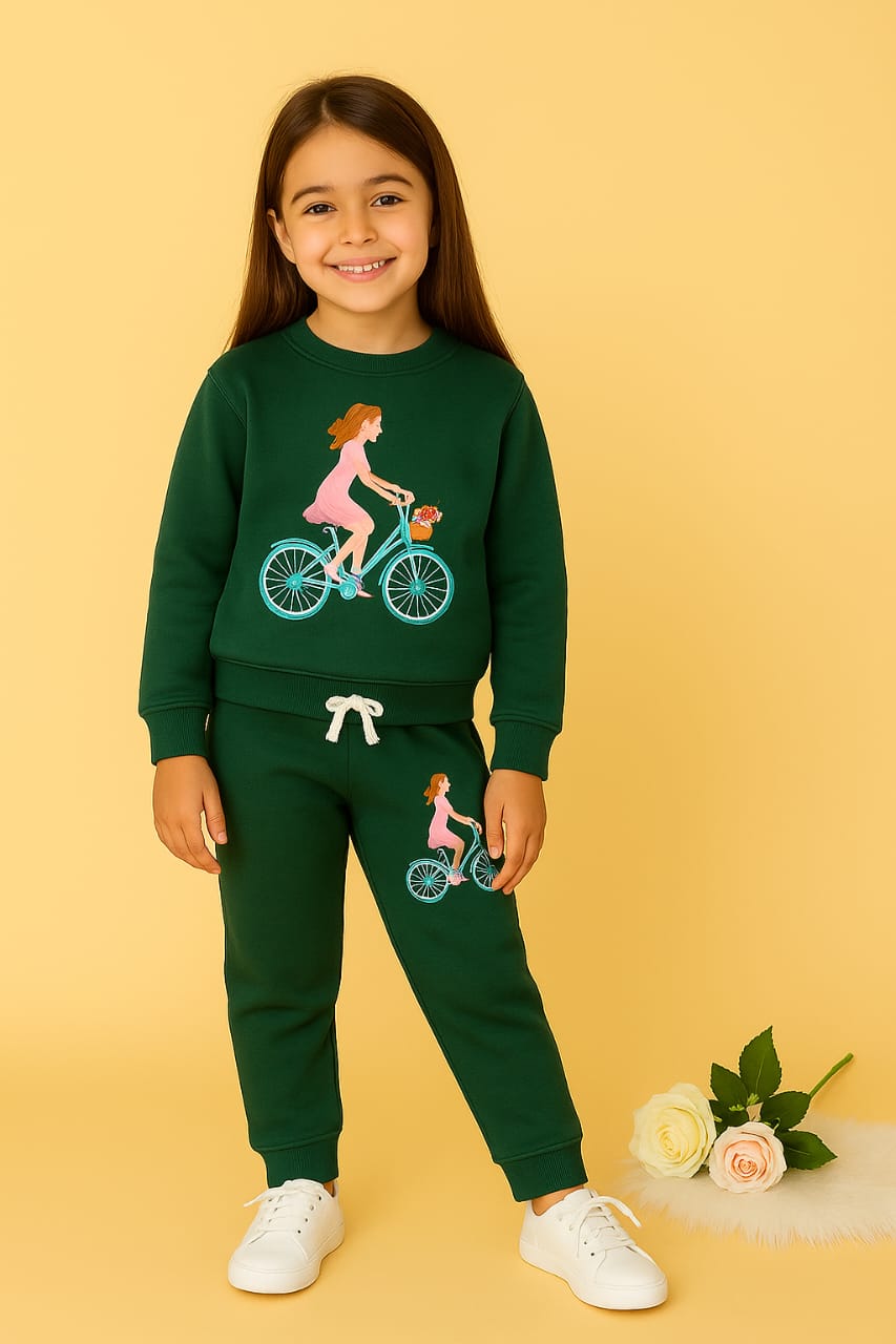 Doll with bicycle green embroidery track suit- Girls