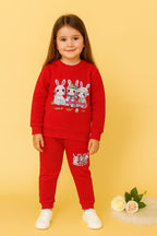 Happy rabbit red embroidery track suit-Girls