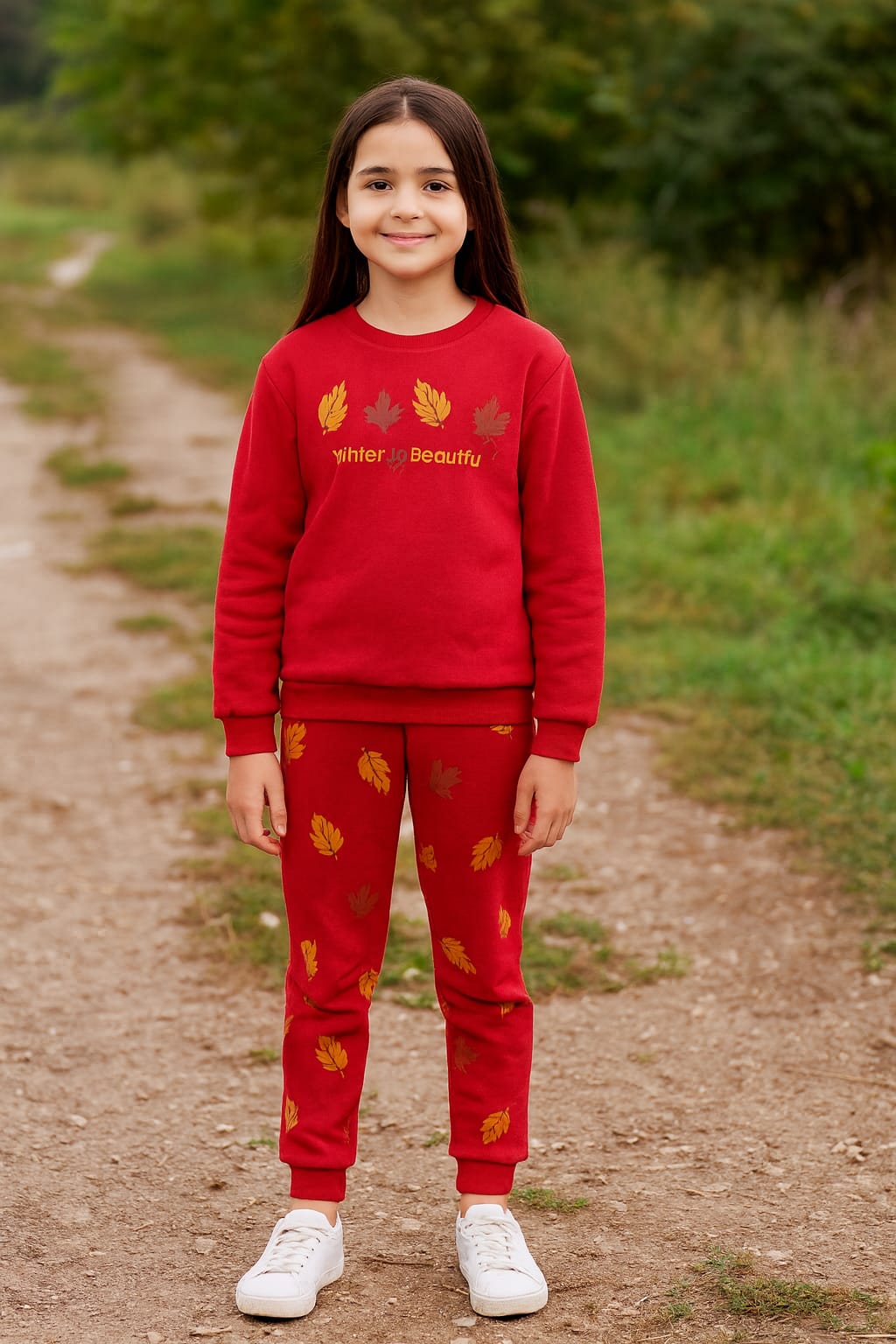 Winter is beautiful red track suit-Girls