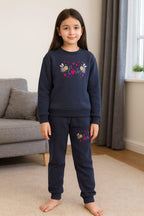 Honey love embroidery navy track suit- Girls