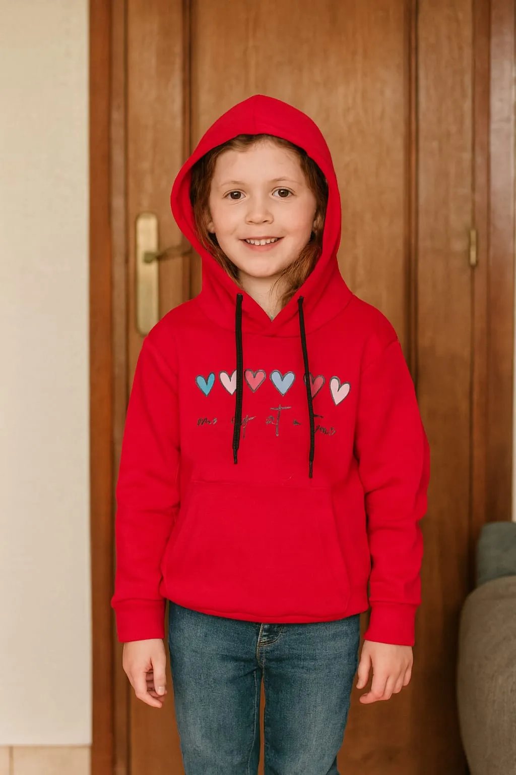 Candy Hearts Pullover Red Hoodie - Girls (78N)