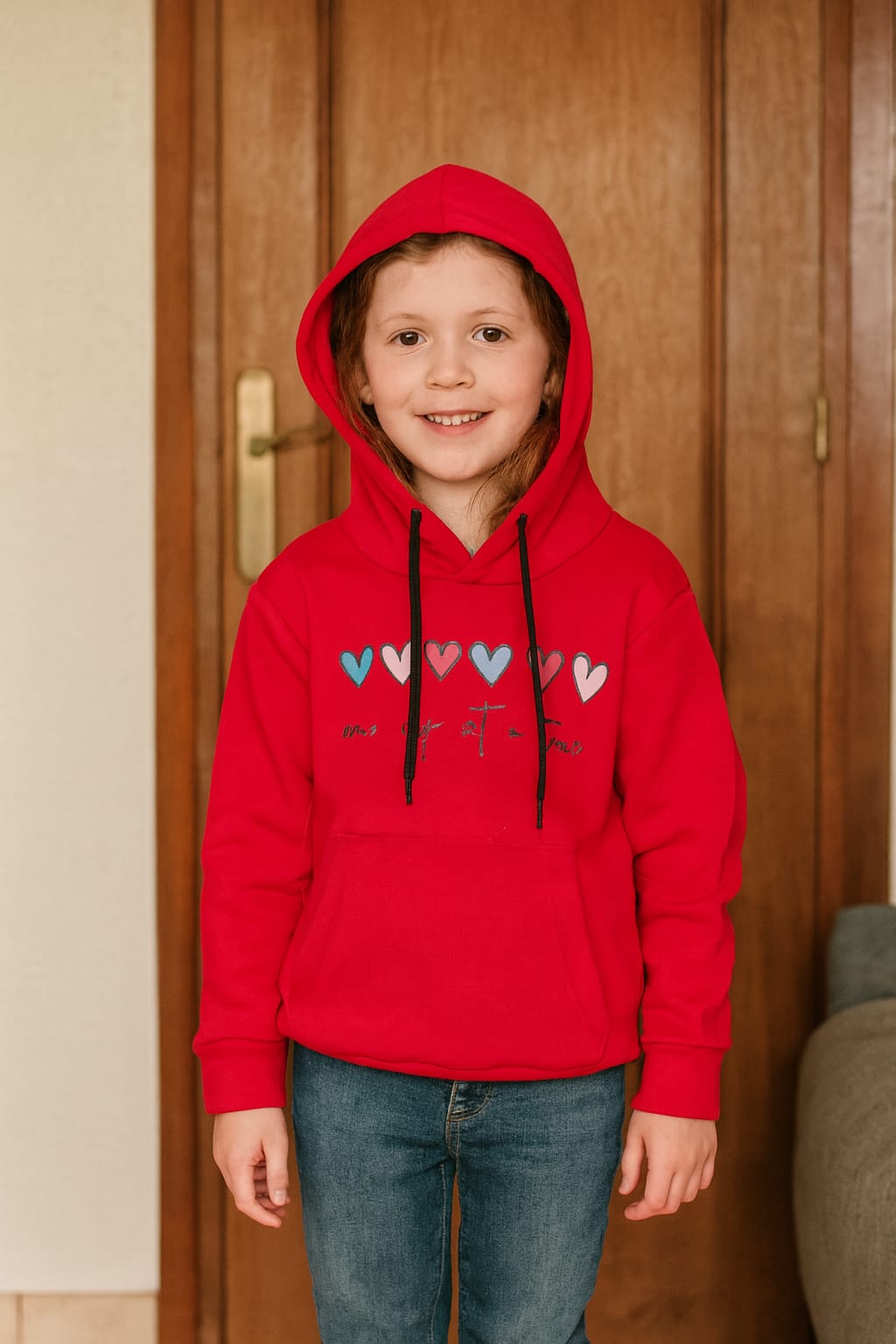 Candy hearts pullover red hoodie- Girls