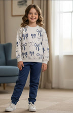 Ribbon delight sweat outfit white track suit- Girls