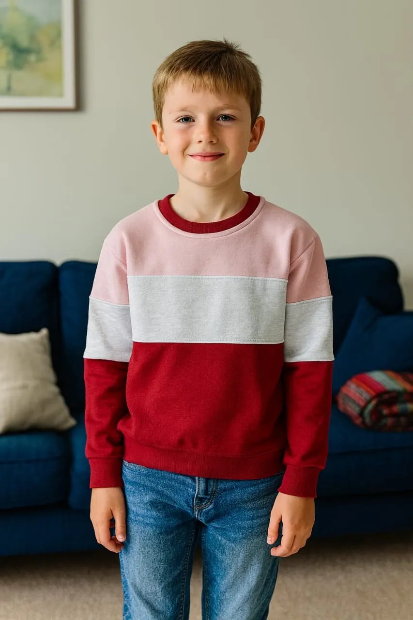 Three Panel Baby Pink and Maroon Sweatshirt - Boys (61N)
