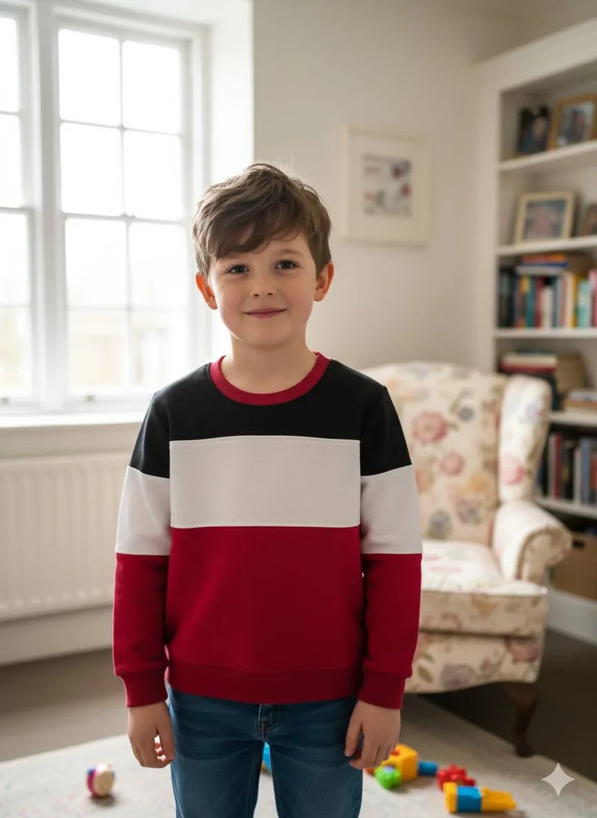 Three Panel Black and Maroon Sweatshirt - Boys (R-94)