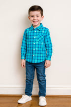 Blue check charm full sleeves casual shirt- Boys