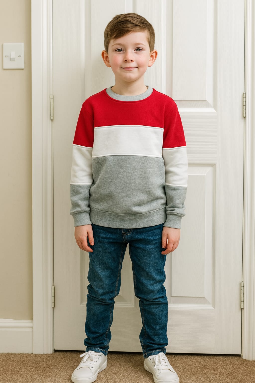 three penal red and gray sweatshirt -Boys