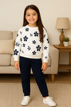 Navy petals outfit white track suit- Girls