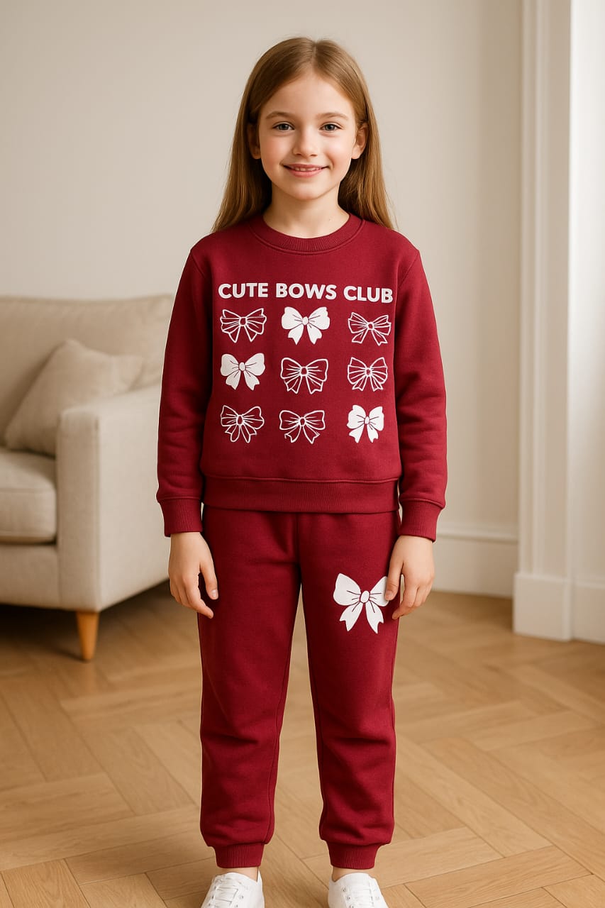 Nine butterfly mahroon track suit- Girls