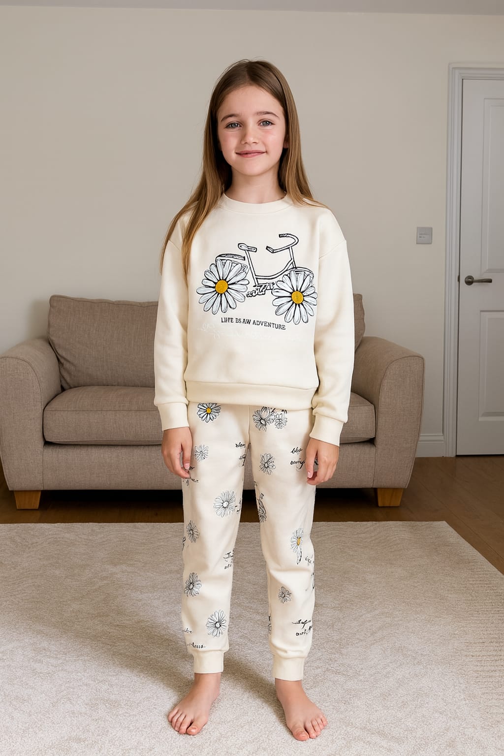 Sun flower bicycle cream track suit-Girls
