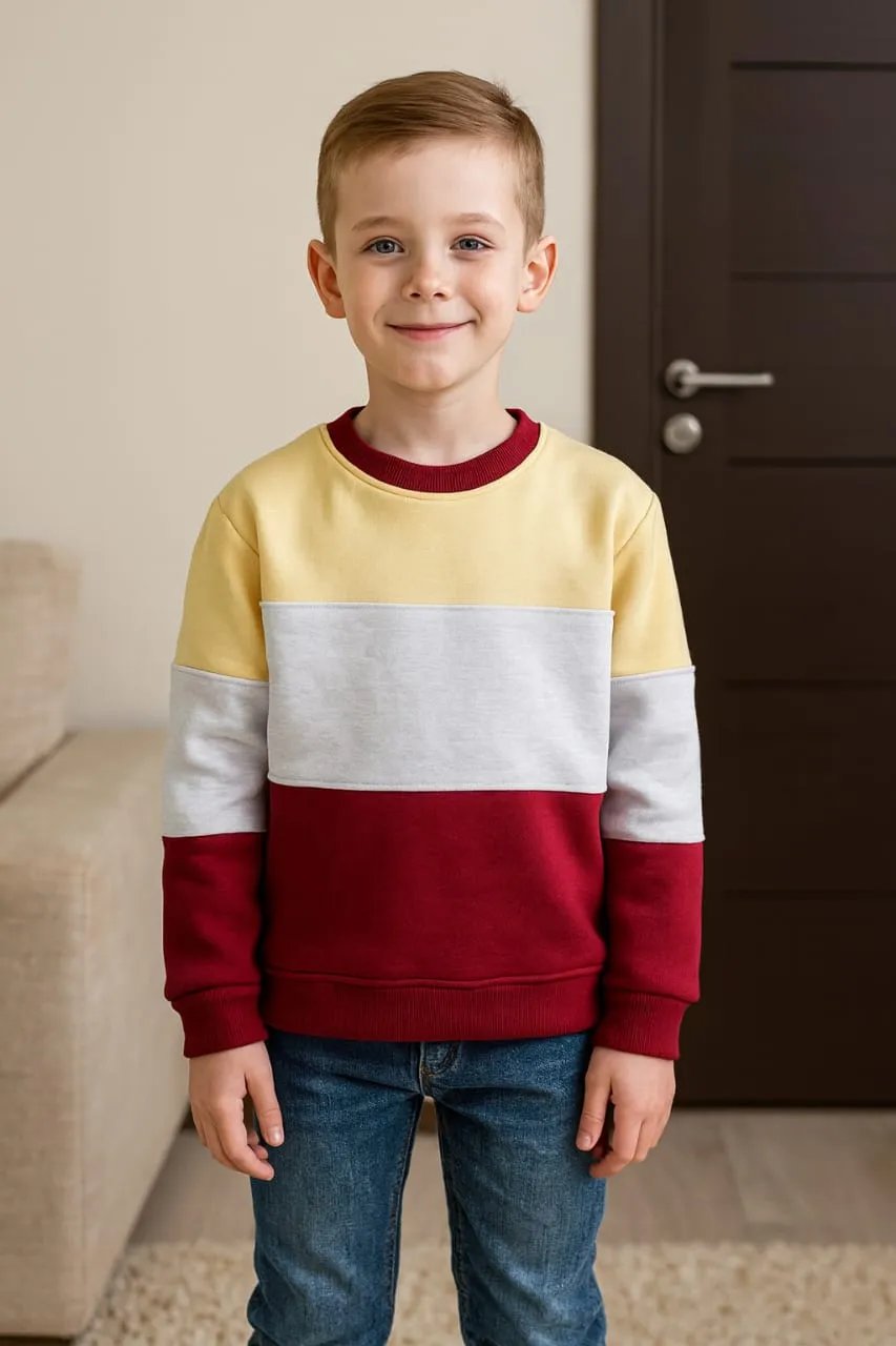 Three Panel Lemon and Maroon Sweatshirt - Boys (72N)