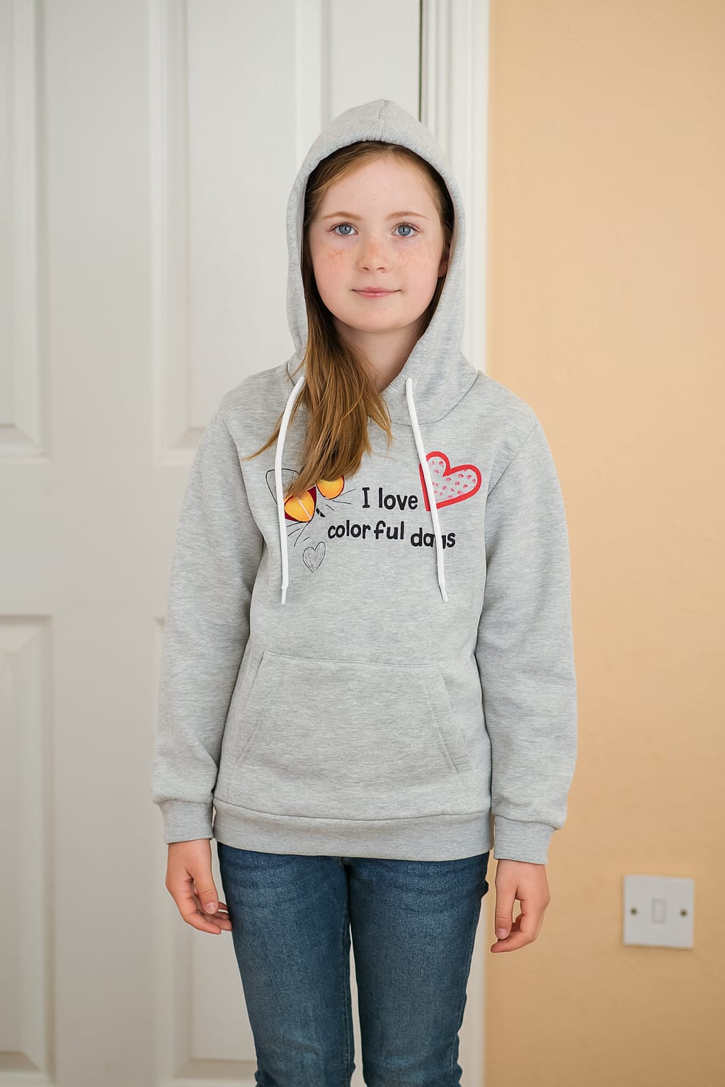 Colorful heart days gray hoodie - Girls(R-125)