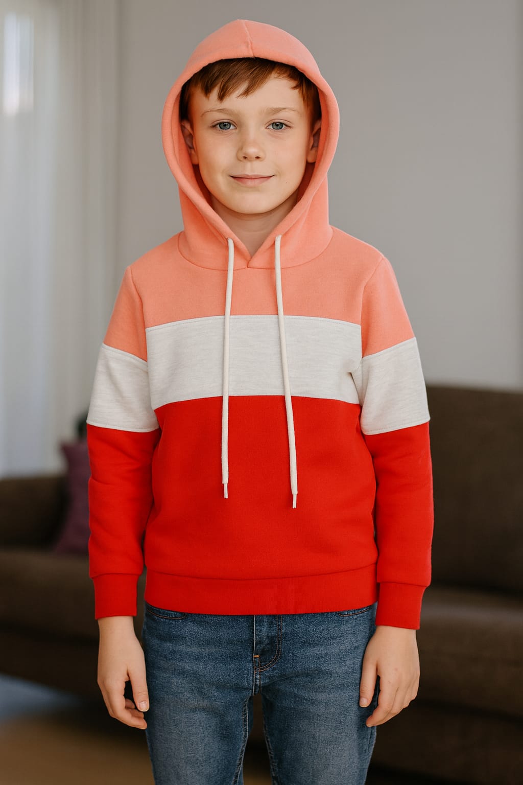 Three penal baby pink and red hoodie- Boys(R-105)