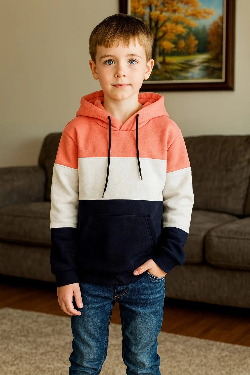 Three Panel Baby Pink and Black Hoodie - Boys (R-103)