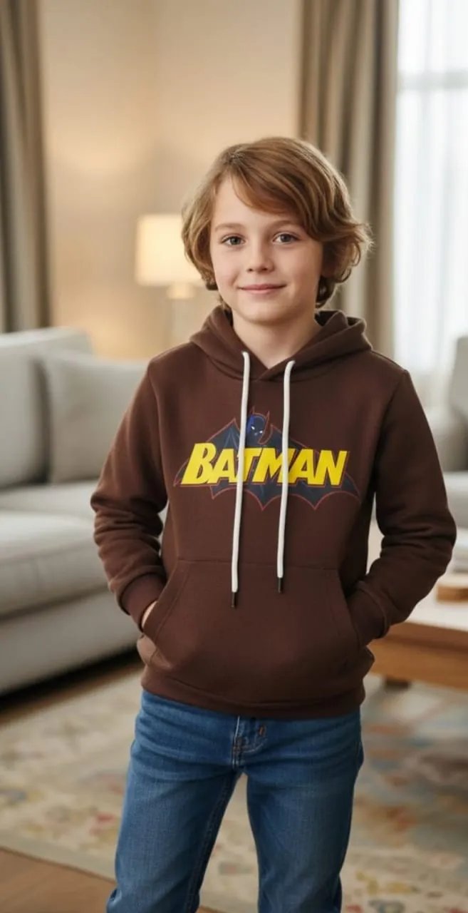 Batman Print Brown Hoodie for Boys (126N)
