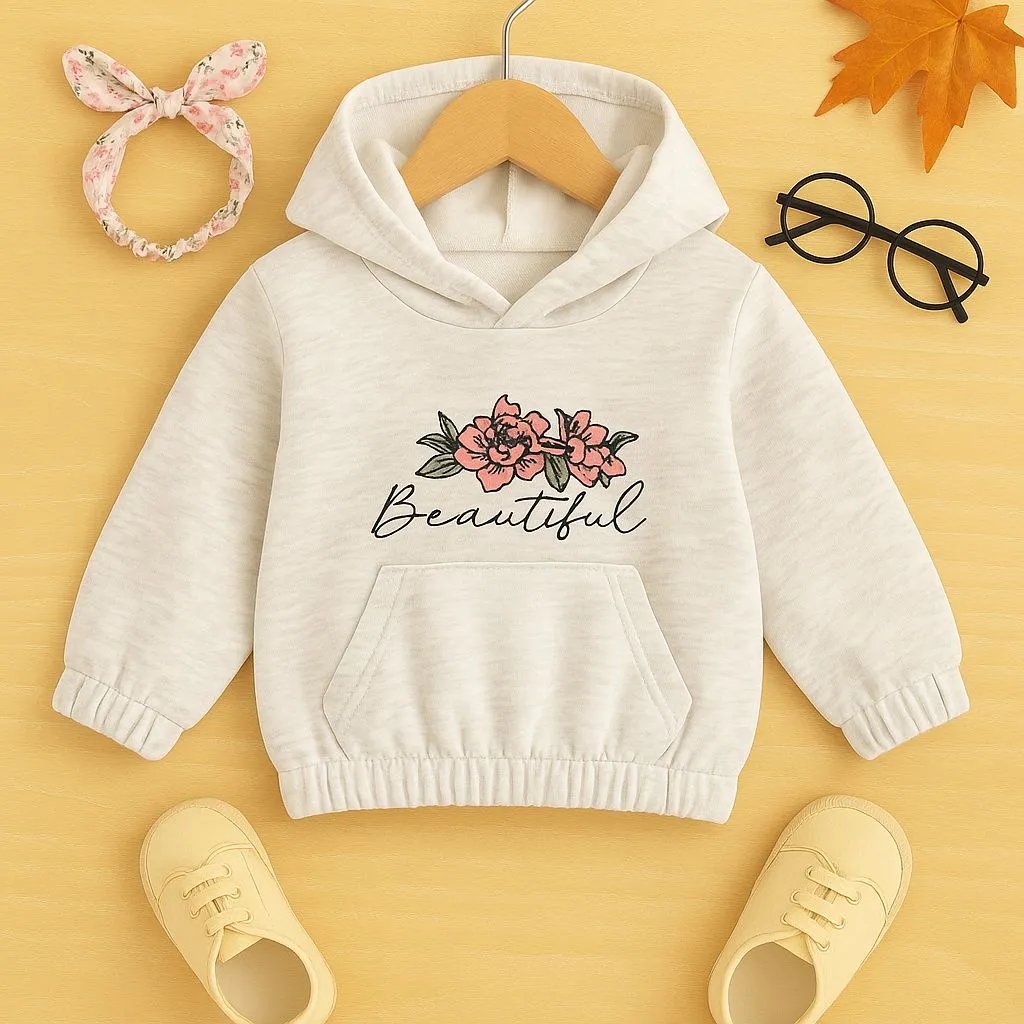 Beautiful Flowers Off White Hoodie for Girls (126N)